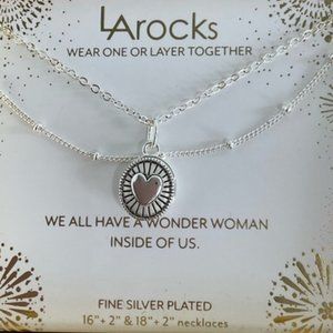 LArocks Silver Plated Oval Locket Pendant Duo Necklace Set